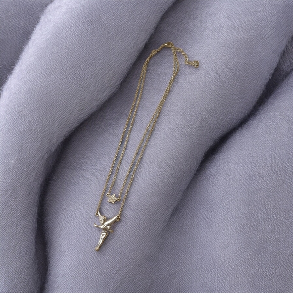 Disney Jewelry - Tinker Bell Double Chain With Star Silvertone Necklace